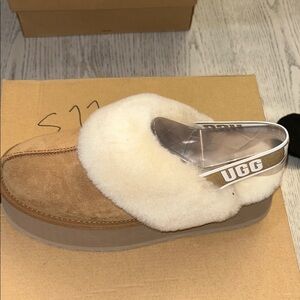 UGG Sheepskin Slippers in Tan and White